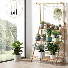 Thicken Bamboo Ladder Plant Stand Flower Shelf Foldable Fr Garden Balcony Window