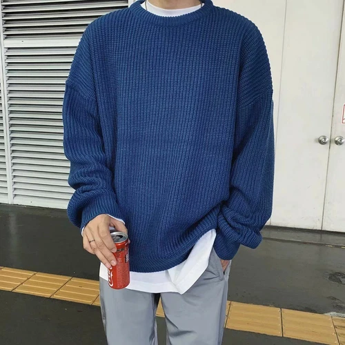 Men Crew Neck Sweater Autumn Bottoming Pullover Sweater Loose Knitted Tops - Bild 10 von 24