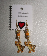 Tigger Earrings Winnie The Pooh Disney Sparkly Handmade USA NEW Orange
