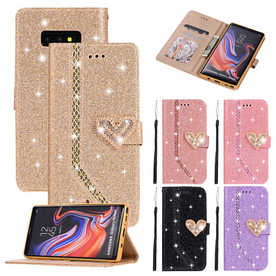 Bling Leather Flip Card Holder Wallet Case Cover For Samsung Note 9 10 20 S22