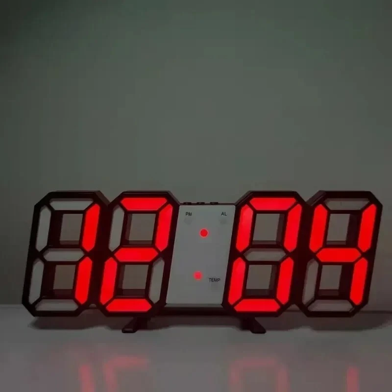 Digital 3D LED Big Wall Desk Alarm Clock Snooze 12/24 Hours Auto Brightness USB - Image 3 of 4