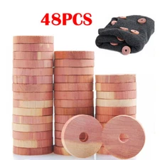 48pcs Natural Cedar Wood Moth Repellent Rings Hanging Clothes Insects Deterrent