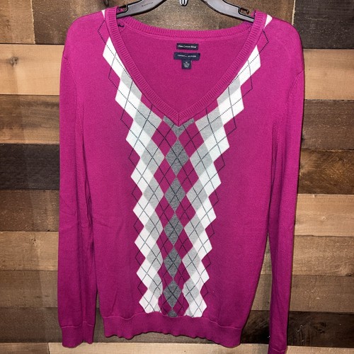 Tommy Hilfiger Green Argyle Print Lightweight Sweater Women's XL Pima Cotton Bld