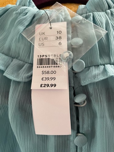 Top Shop Size 10 Elegant Light Teal Sheer High Neck Ruffle Blouse - Picture 7 of 10