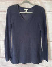Eileen Fisher Sweater 100 Organic Linen Tunic V-Neck Pullover Blue Size XS