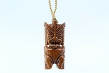 Hawaiian Koa Wood Tiki Necklace - Hand Carved Genuine Koa, Polynesian, Guardian