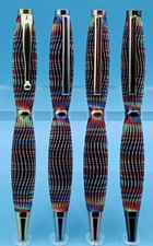 Blue/Green/Red Slimline Ballpoint Pen with 3D Printed Waves in Tri-Color Silk