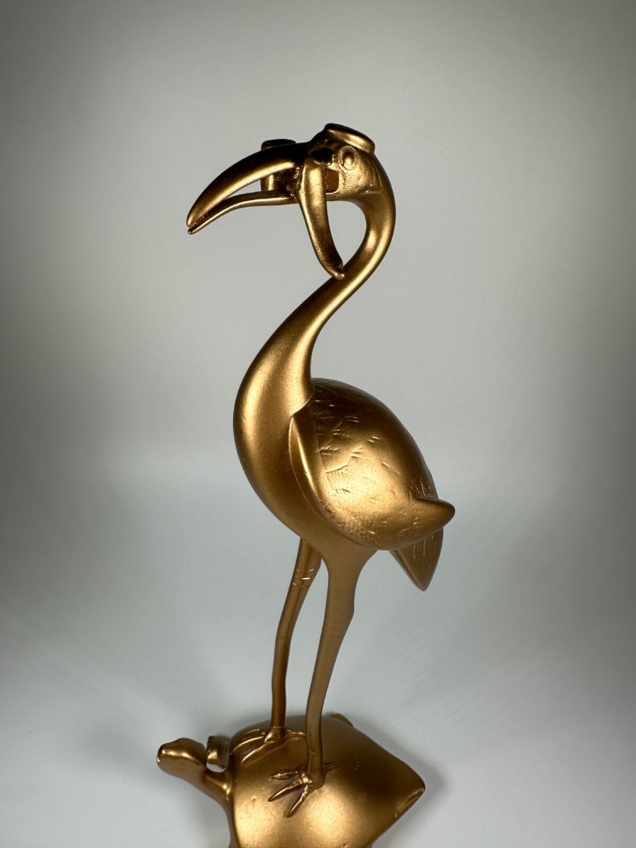 Vintage Crane Standing on Turtle Tortoise Longevity Gold Cast