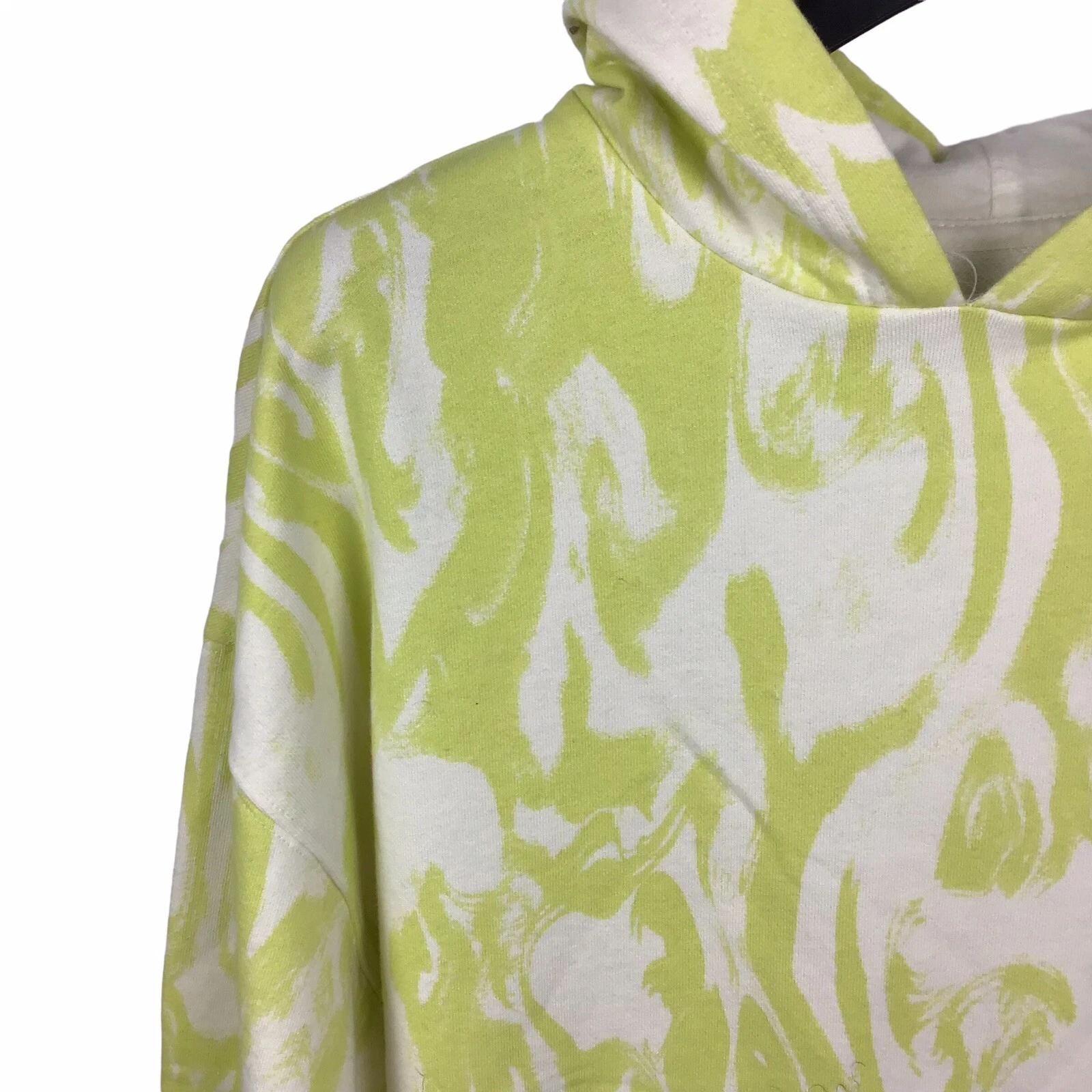 OFF WHITE Felpa con cappuccio astratta BP Nova cotone biologico tasca canguro taglia XS avorio verde lime