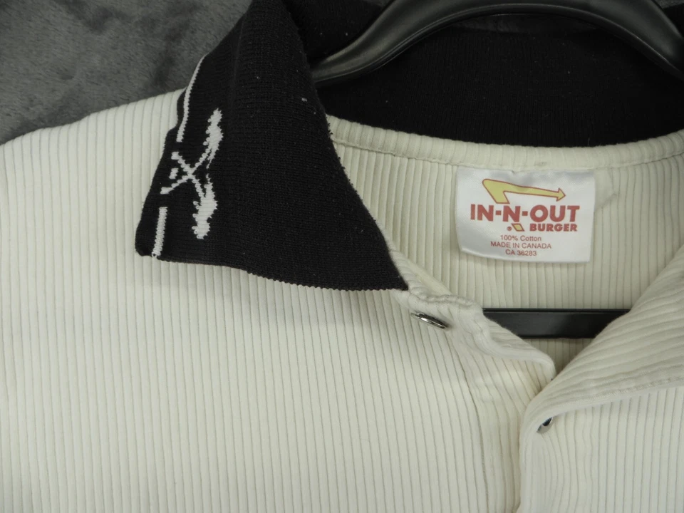 Camisa polo vintage años 90 In-N-Out adulto empleado uniforme blanco personal de tripulación grande L Foto 3 de 4