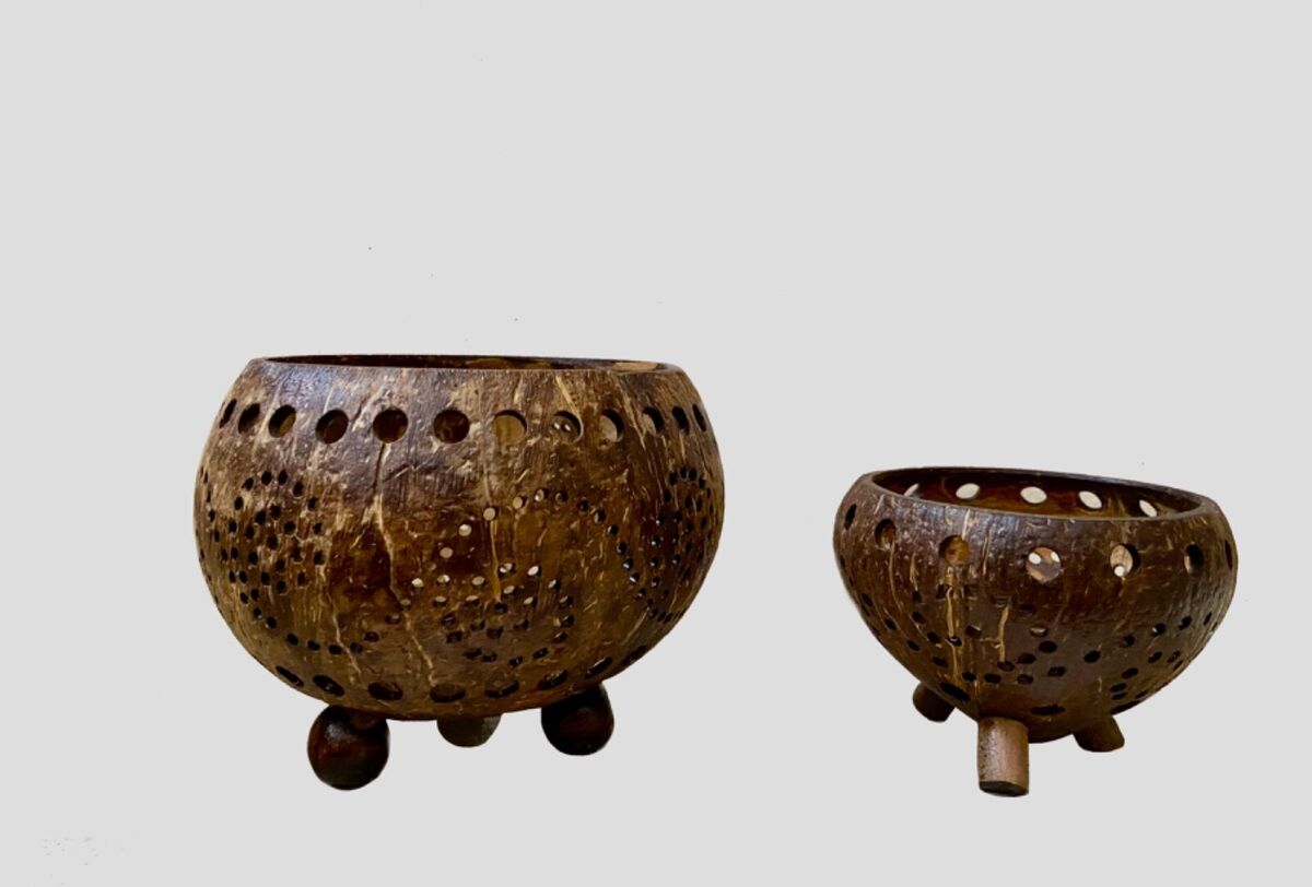 Andrew Halliday måtte Bermad Set2 Coconut Shell Pot Flower Vase Orchid Basket Planter Tea Light Candle  Holder | eBay