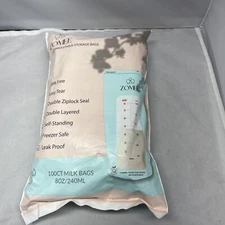 ZOMEE 100 Count 8OZ/240ML Freezer Safe Double Ziplock BREASTMILK STORAGE BAGS