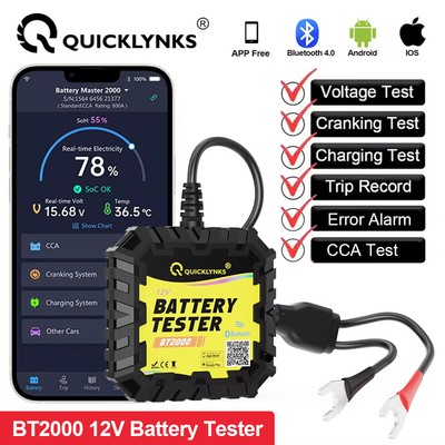 QUICKLYNKS BT2000 BT Auto 12V Batterie Monitor Tester Werkzeug Anlassen Ladetest