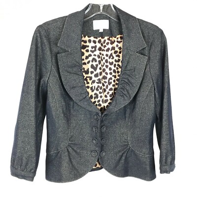 Womens Size 6 Alberto Makali Gold Metallic on Navy Blue Sheen Blazer Jacket