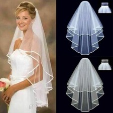 NEW Wedding Bridal Veil Satin Edge With Comb Elbow Elegant Cathedral White Ivory