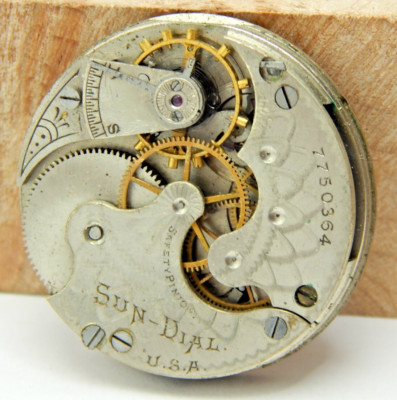 Vintage Sun-Dial made by Elgin cal 177 7 jewel 6s pocket watch movement w/ dial
