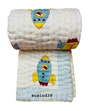 New Indian Floral Hand Block Print Baby Quilt 100 Cotton Filled Cotton Coverlet