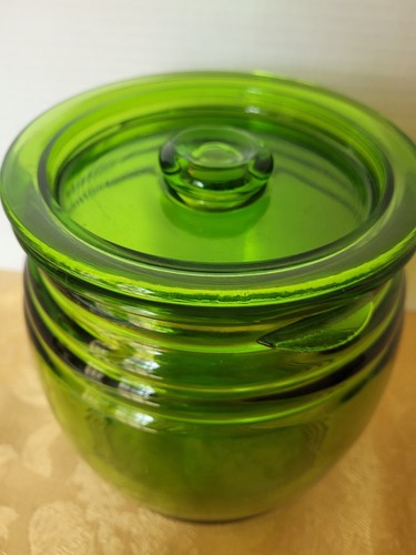VINTAGE- GREEN- MINT L.E. Smith Art Glass Cookie Jar Retro Barrel w/Lid 1970's - Picture 2 of 10
