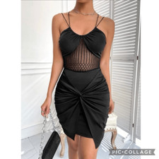 Black Evening Gala Party Criss Cross Sheer Dress Size Large