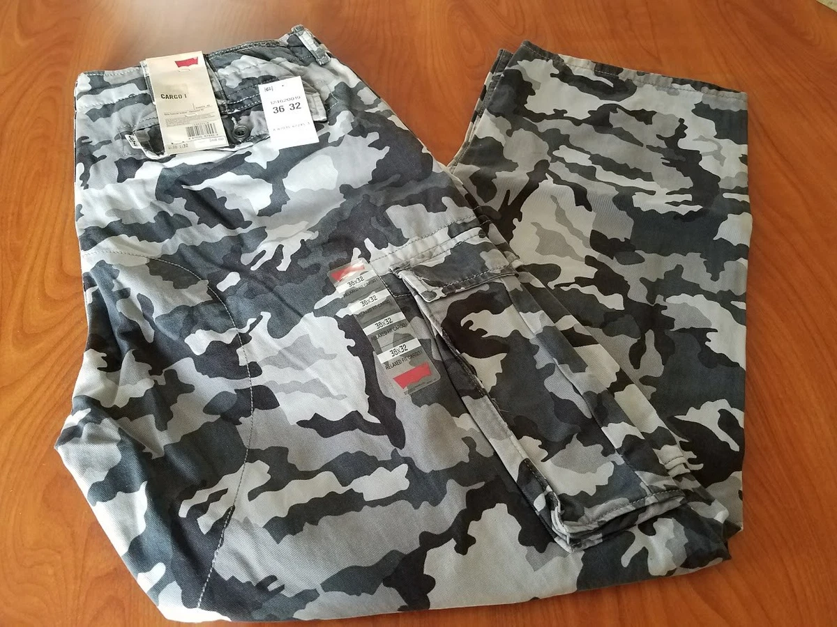 NEW LEVIS MENS CARGO I RELAX FIT GRAY BLACK CAMOUFLAGE CAMO PANTS