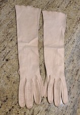 Vintage Size XS 6 Beige Formal Leather 14.5" Long Opera Gloves
