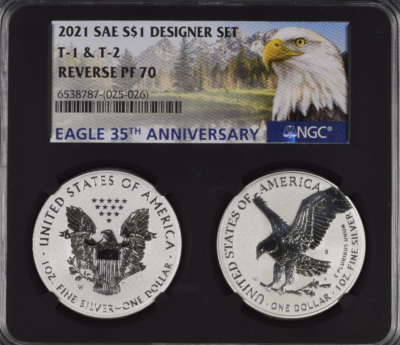 2021 SAE Silver Eagle Designer Set T-1 & T-2 NGC Reverse PF 70 | eBay