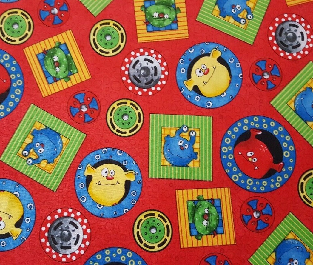 Monster Truck Mania BTY Desiree's Designs Quilting Treasures Red