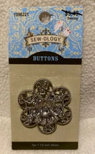 Sew-ology 1pc Decorative Flower Shape Button Silver 1 1/2 in/ 40mm New