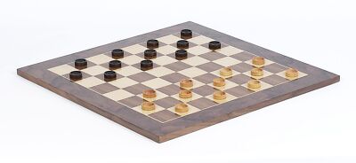 Maple Walnut Finish Wood Checkers & Master Chess Board Size 20'' Squares