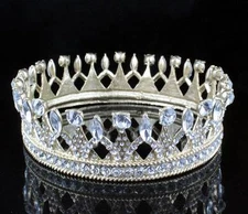 DIGNITY FULL CROWN CLEAR AUSTRIAN CRYSTAL RHINESTONE TIARA PAGEANT T11986 GOLD