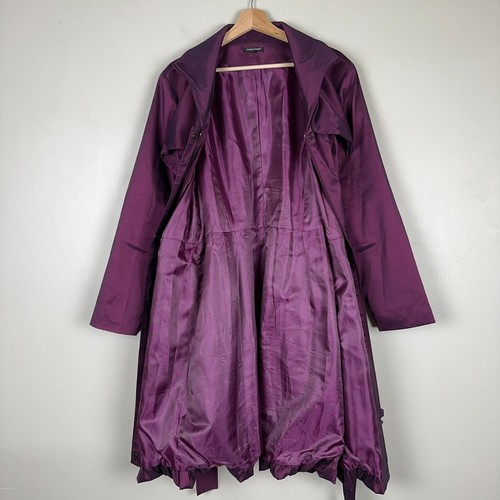 Samuel Dong Trench Coat Women L Purple Taffeta Iridescent Bubble Belt Fit Flare - 第 3/10 張圖片