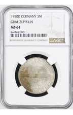1930 D Germany Graff Zeppelin Weimar Republic 3 Reichsmark NGC MS 64