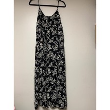 Uniqlo Maxi Dress Womens L Black Excellent Floral Camisole Spaghetti Strap