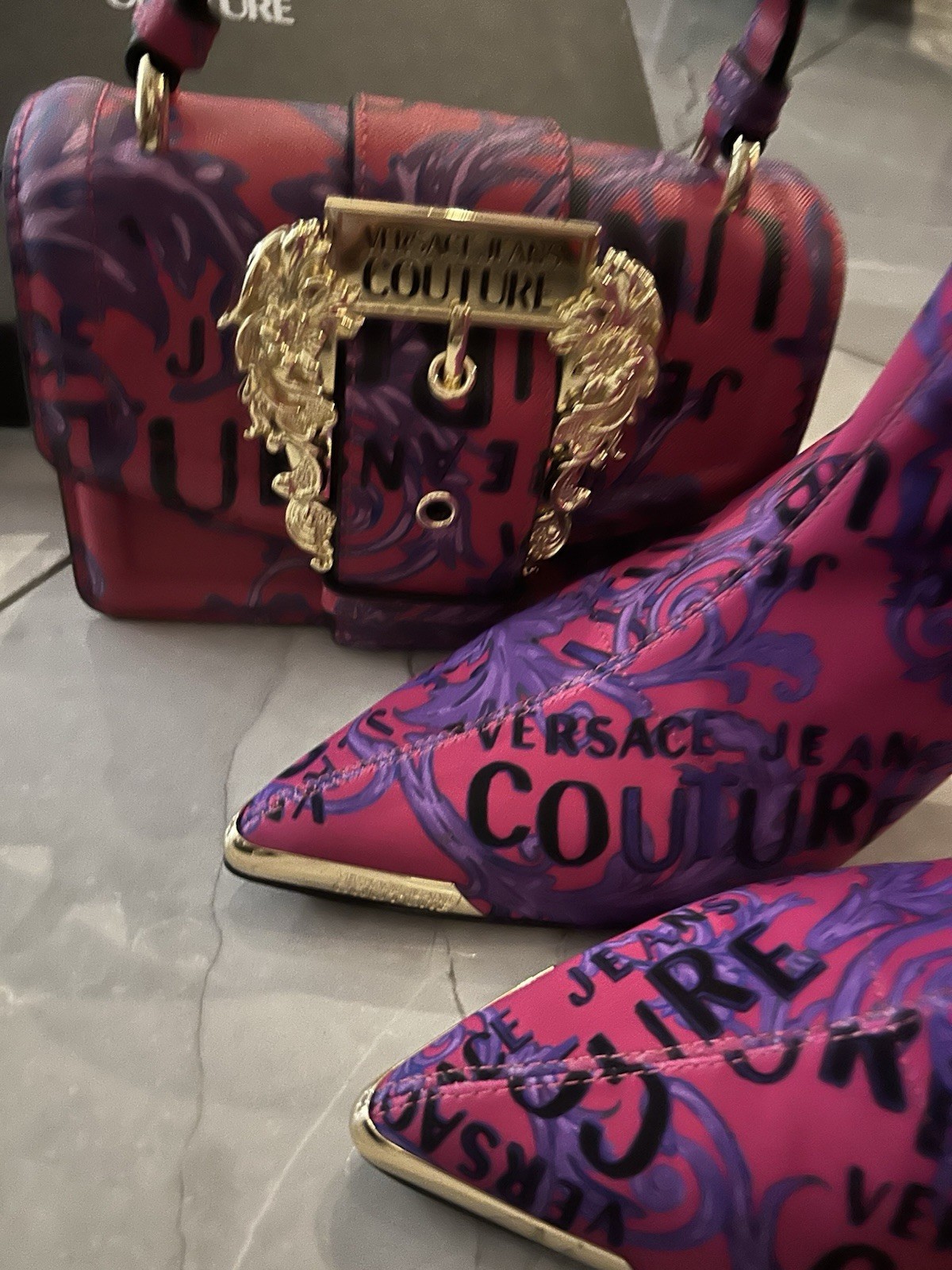 Versace Jeans Couture Pink Baroque Ankle Boots UK6 EU39 + Bag NEW image 2