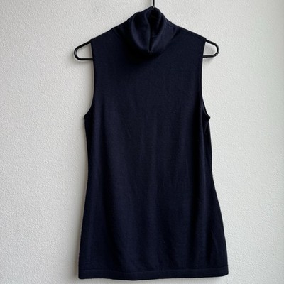 Nordstrom X Caroline Issa Cashmere Silk Navy Turtleneck Sleeveless Top Medium