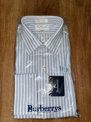 Burberry London, VTG Burberry London Dress Shirt Men's 17- 34 Blue White Pinstripe Button Up NEW
