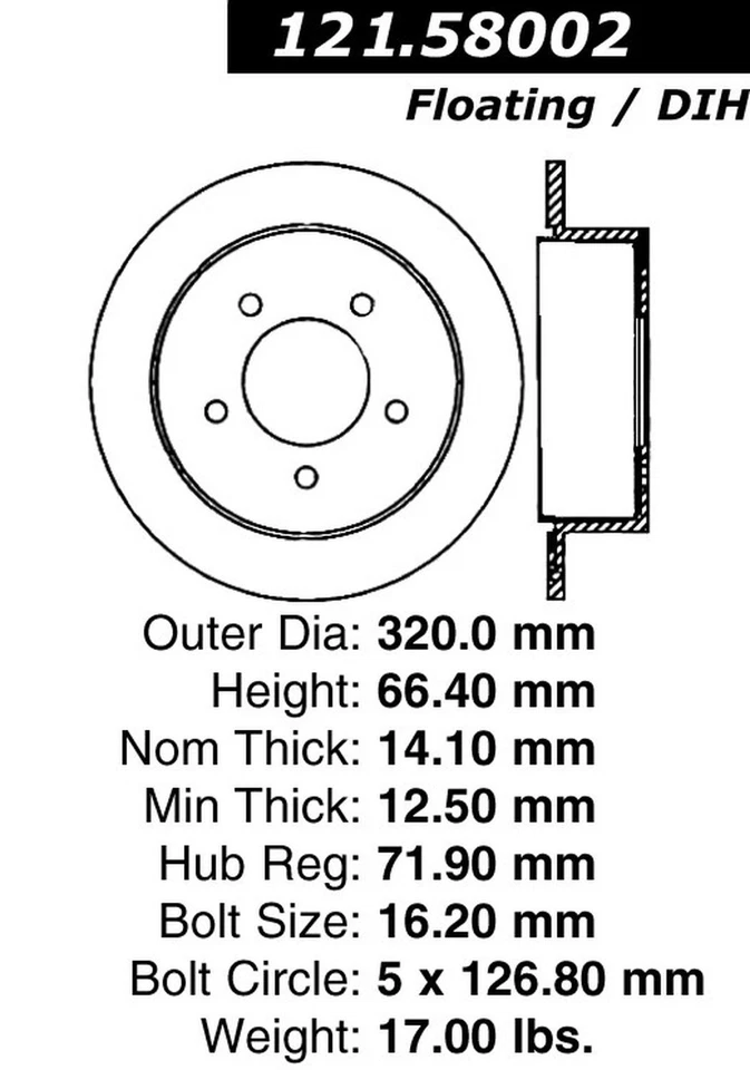 Rotor de freno de disco Centric Parts 121.58002 para 05-10 Jeep Commander Grand Cherokee Foto 3 de 4