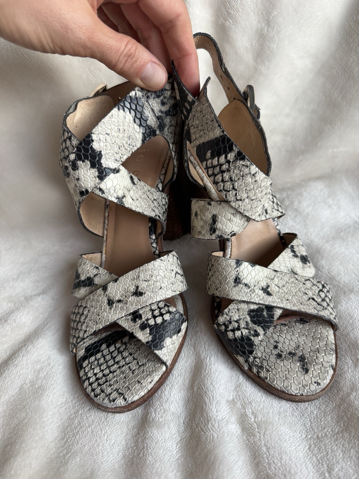 Joie Avery Python Leather Ankle Strap Block Heel … - image 3