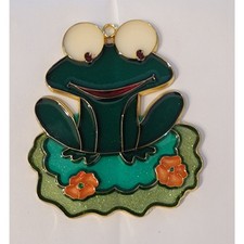 Stained Glass Frog Suncatcher Vintage Window Decor On Lilly Pad Glitter