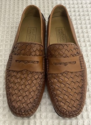 Mercanti Fiorentini Mens 9.5M Leather Woven Penny Loafers Drivers Slip On Shoes