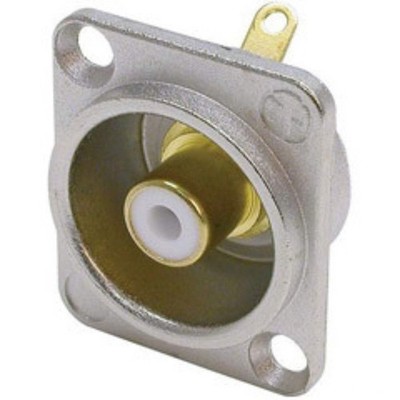 Neutrik NF2D-9 Phono RCA Socket - Nickel Panel D-shape w/Colored Washer - White