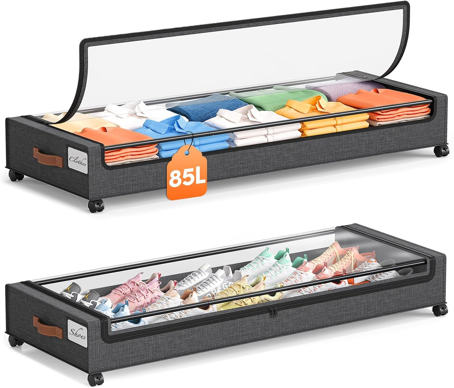 under Bed Storage with Wheels 2 Pack, 85L Extra Large under Bed Storage Containe-image
