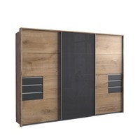 SchwebetüRenschrank Kleiderschrank 3Trg 273Cm Eiche Dekor,Glas Grau Passepartout