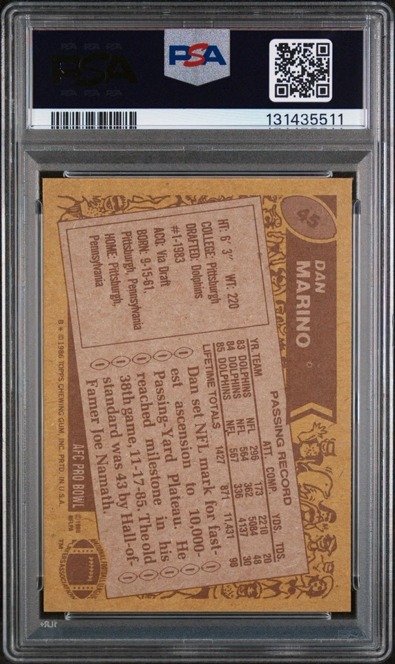 1986 TOPPS #45 DAN MARINO PSA 6 - Image 2 of 3