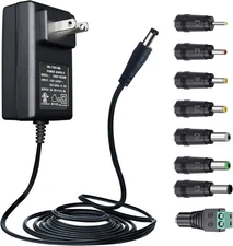 Listed 24V 0.5A 6ft Extra Long Power Supply Adapter with 8 Interchangeable Tips