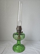 Vintage Aladdin Model B Nu-Type Green Glass Oil Lamp with Glass Chimney