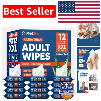 Gentle XXL Adult Wet Wipes - Thick, No-Rinse Bathing Alternative for Seniors