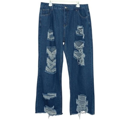 Women s Plus Size Dark Wash Distressed Ripped Jeans 3XL Streetwear Grunge