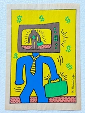 Keith Haring (Handmade) Drawing on antique paper Signed and Sealed size 21x29.5