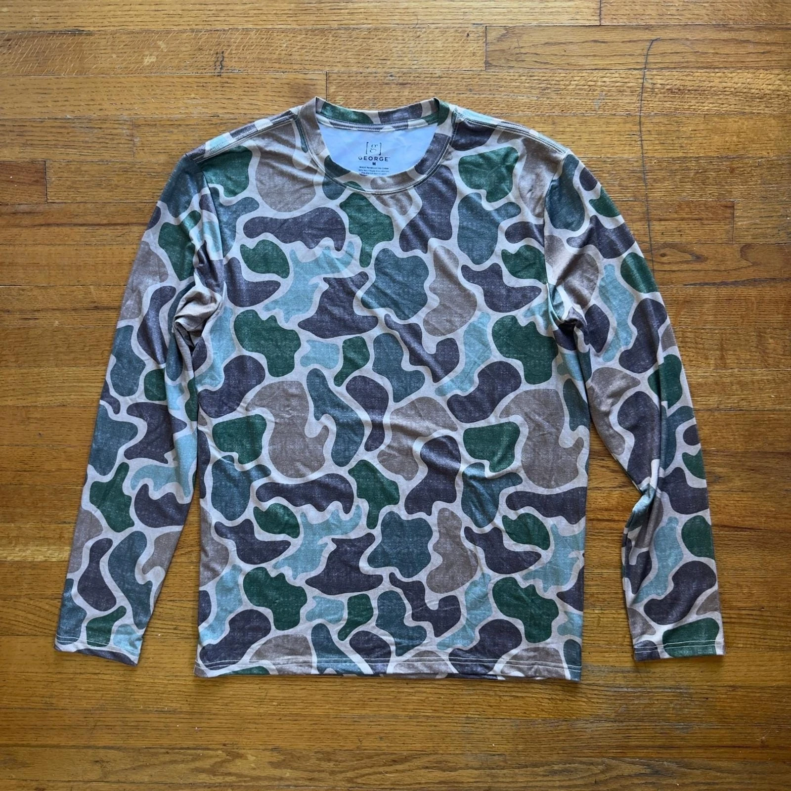 George Men's Long Sleeve Camo Print Casual Athletic T-Shirt Size M